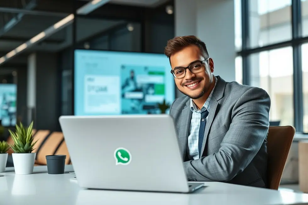 Profissional usando ferramentas de automação para otimizar atendimentos no WhatsApp.