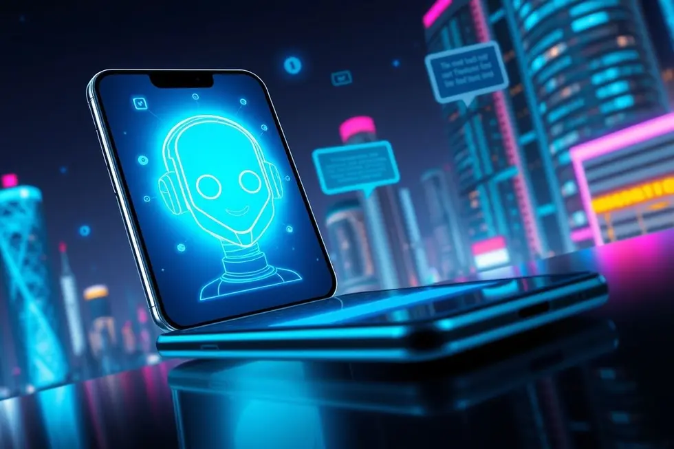 Chatbot futurista integrado a um smartphone.