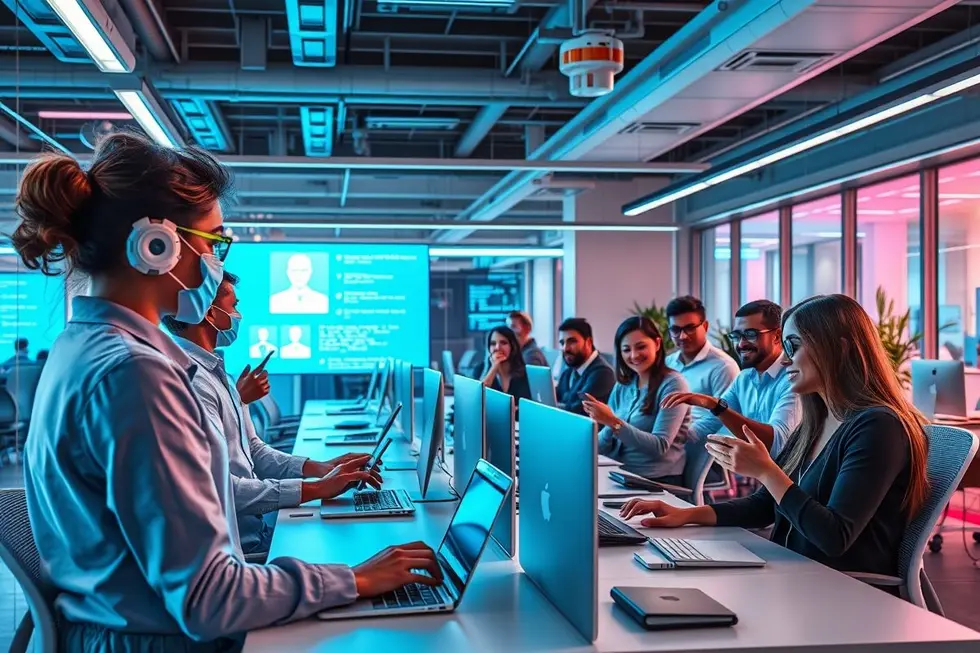 Ambiente moderno onde a automação de atendimento está em uso.