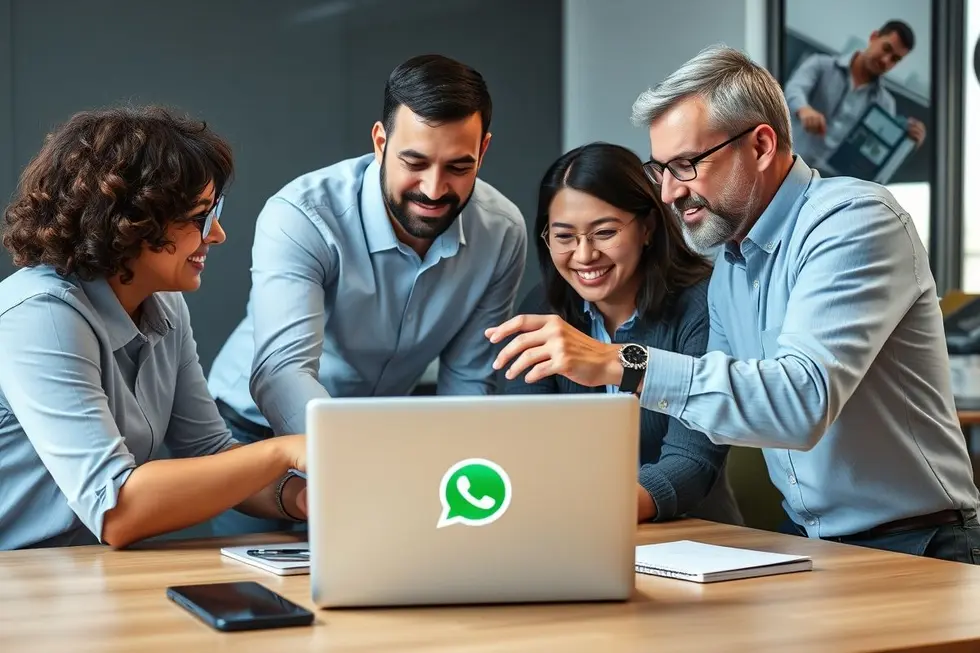 Uma equipe de profissionais trabalhando em soluções de IA para WhatsApp.