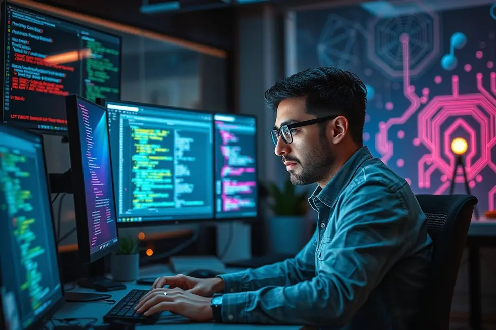 Desenvolvedor programando automação usando Kivy.