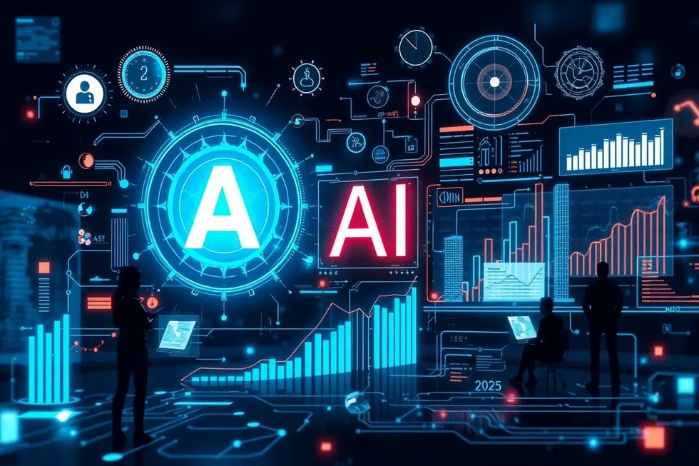 Cenário de negócios futurista com inteligência artificial